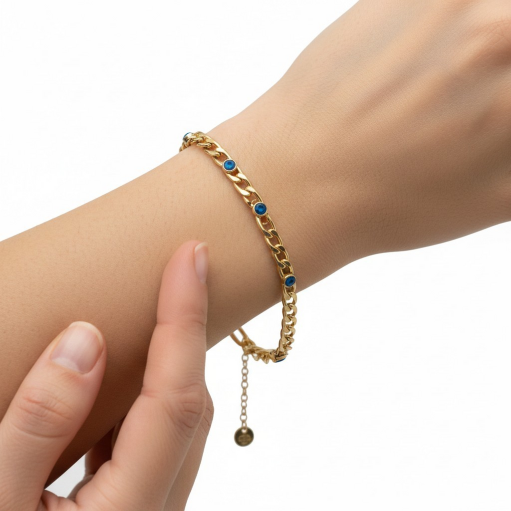 Stål Armband med Pansarkedja och Evil Eye Detaljer