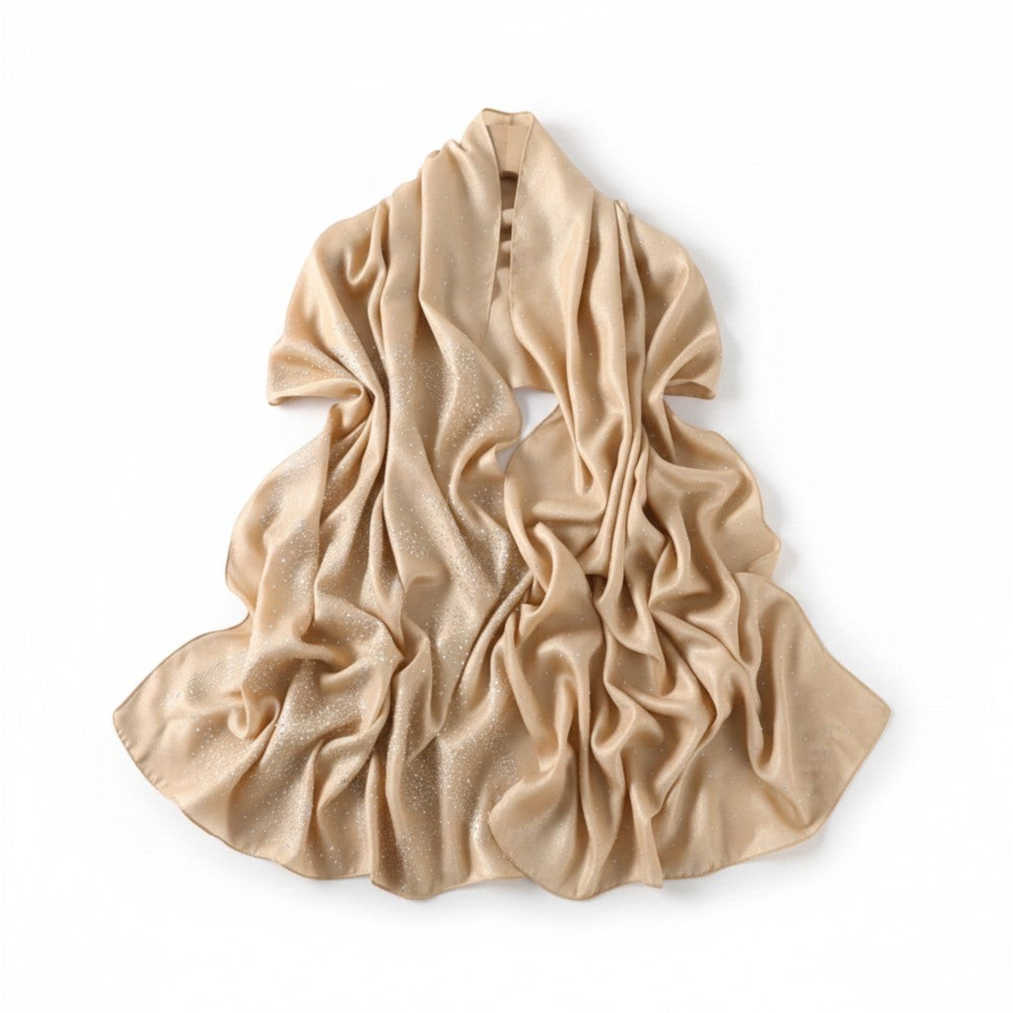 MiRA beige sjal i polyester med glittriga detaljer, perfekt för bröllop och formella festkläder.