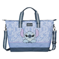 MiRA rymlig blå axelremsväska för barn i polyester med Stitch-motiv, randiga handtag och justerbar axelrem.