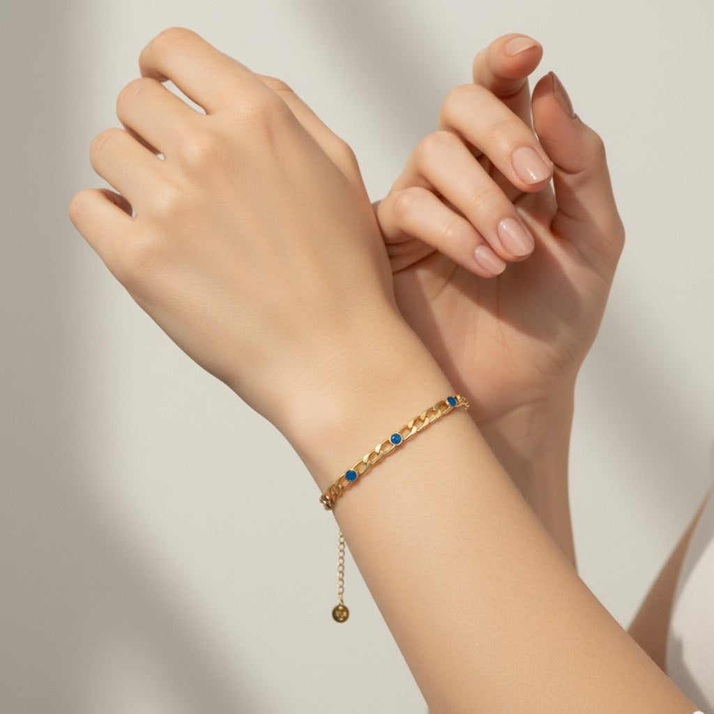 Stål Armband med Pansarkedja och Evil Eye Detaljer