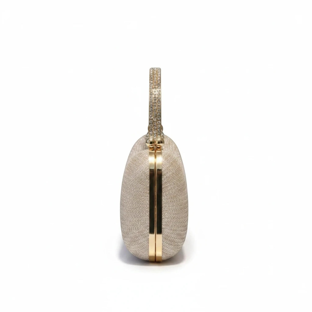 MiRA guldfärgad festväska i stel design med glittrande handtag och metallås, perfekt för bröllop och galor.