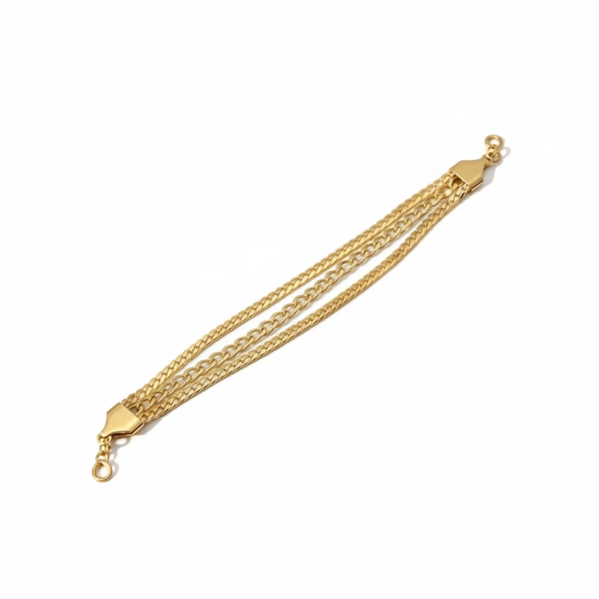 MiRA armband i guldfärgat rostfritt stål med flerradig kedjedesign och justerbar passform.