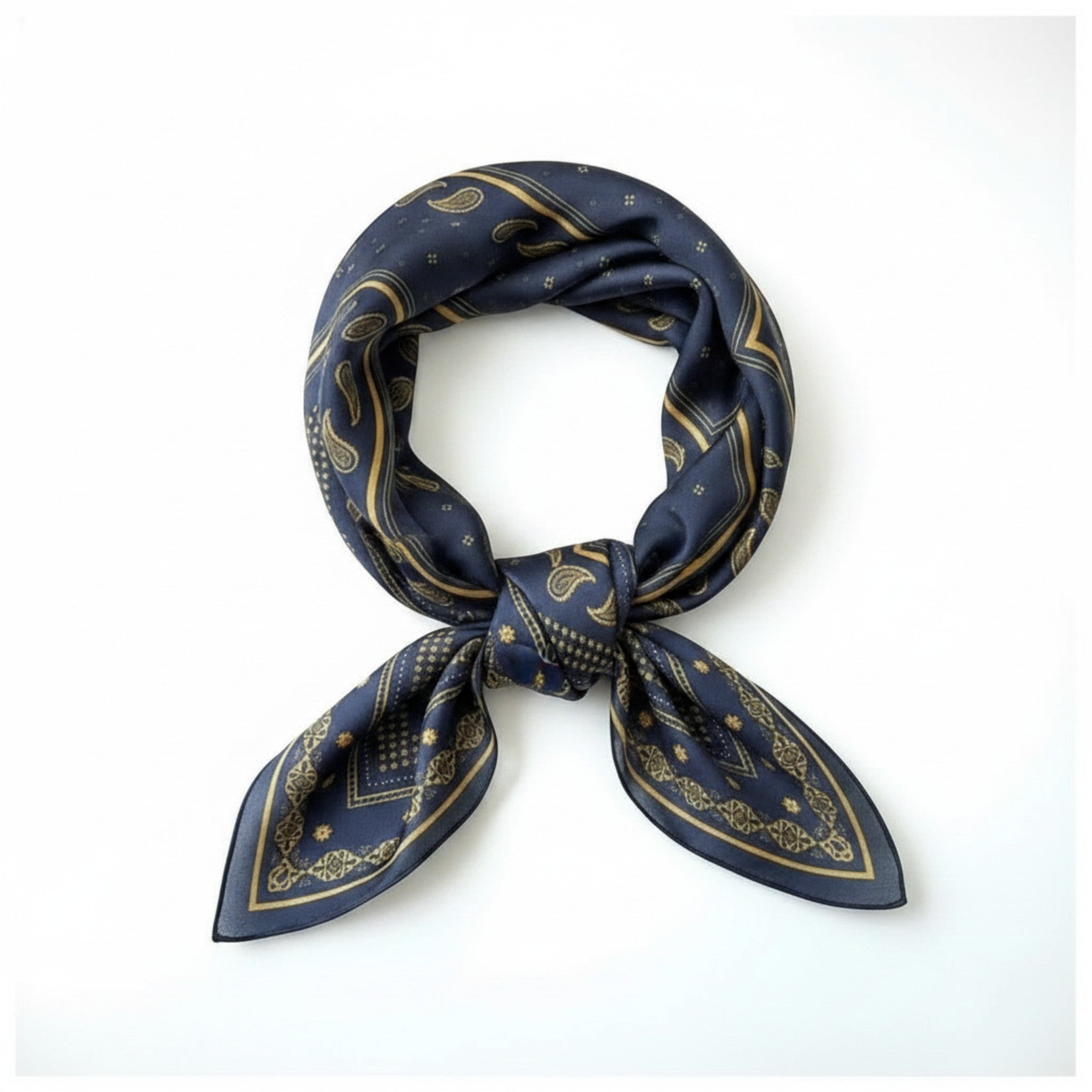 MiRA mönstrad scarf i marinblått och guld med paisley-detaljer i mjukt polyestermaterial