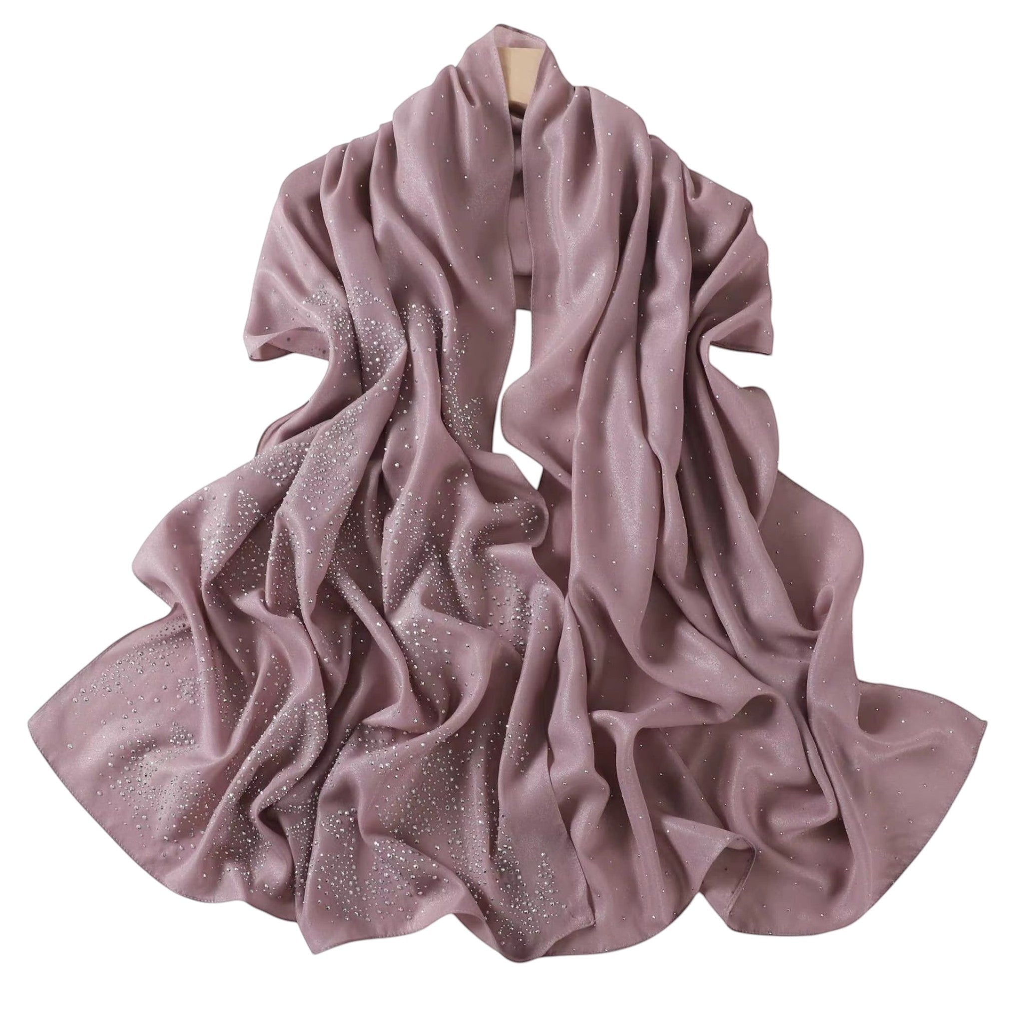 MiRA persikoröd glittrig sjal i polyester för festklänning, 175x75 cm med elegant drapering.