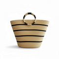 MiRA strandväska i beige och svart med ränder och runda handtag, 38x28 cm