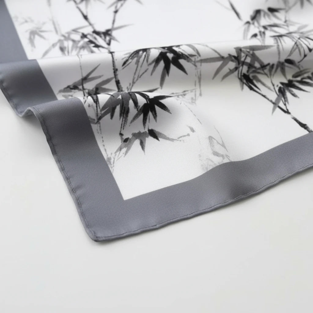 MiRA scarf i vit och grå polyester med bambumönster och elegant sidenliknande lyster